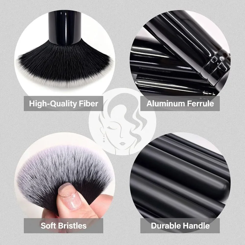 Mlemle 26 Pcs A01-Black Makeup Brushes Set And 2 Powder Puff 3 Makeup Sponge